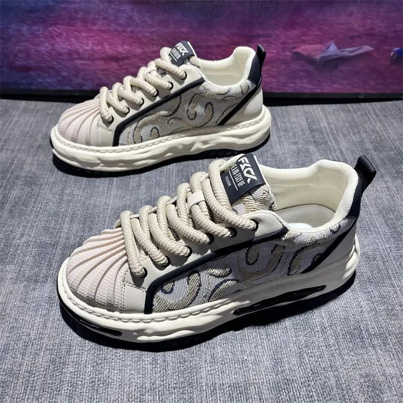 

HKDQ мужские кроссовки на толстой подошве, нескользящая повседневная обувь для скейтборда, дизайнерская обувь на платформе, дышащая уличная прогулочная обувь для мужчин