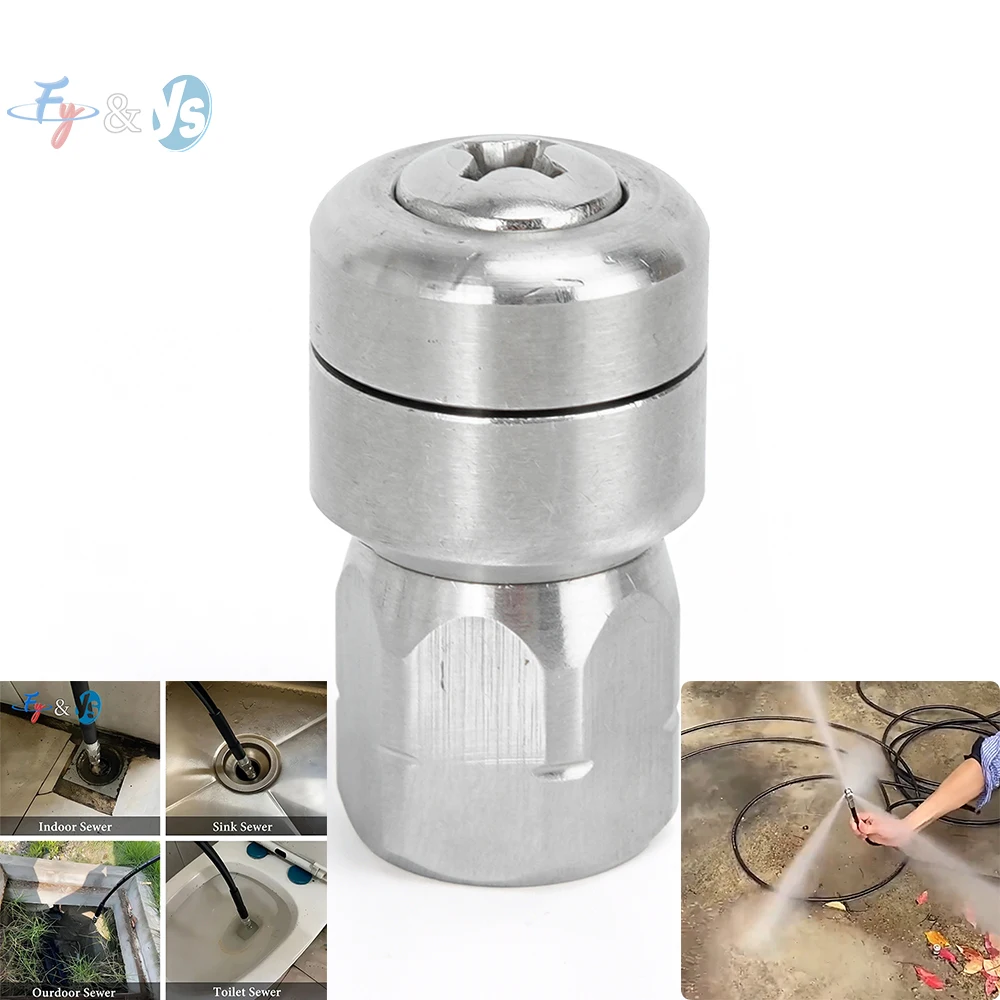 

1/4" 1/8" Stainless Steel High Pressure Sewer Nozzle–3-Jet Design Rotary Washing, Compatible for Drain&Pipe Cleaning
