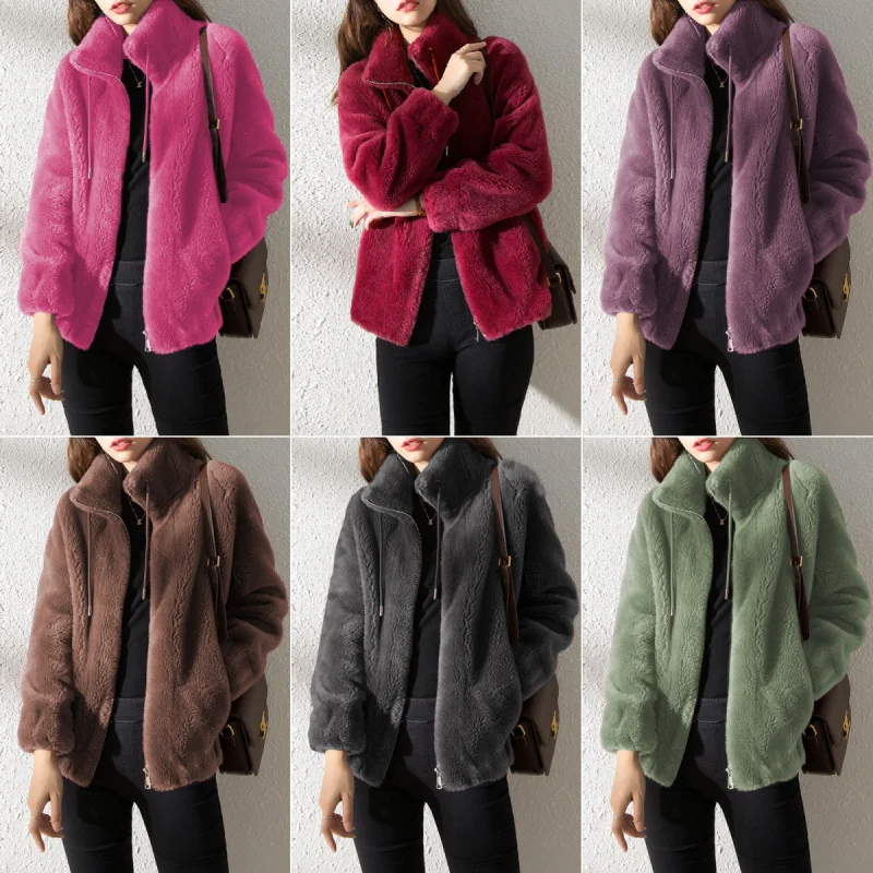 Women\'s Fleece Coat Winter Warm Thicken Jacket Two-Sided Wear Double-Sided Velvet Coral Fleece Coats Polar Fleece Jackets