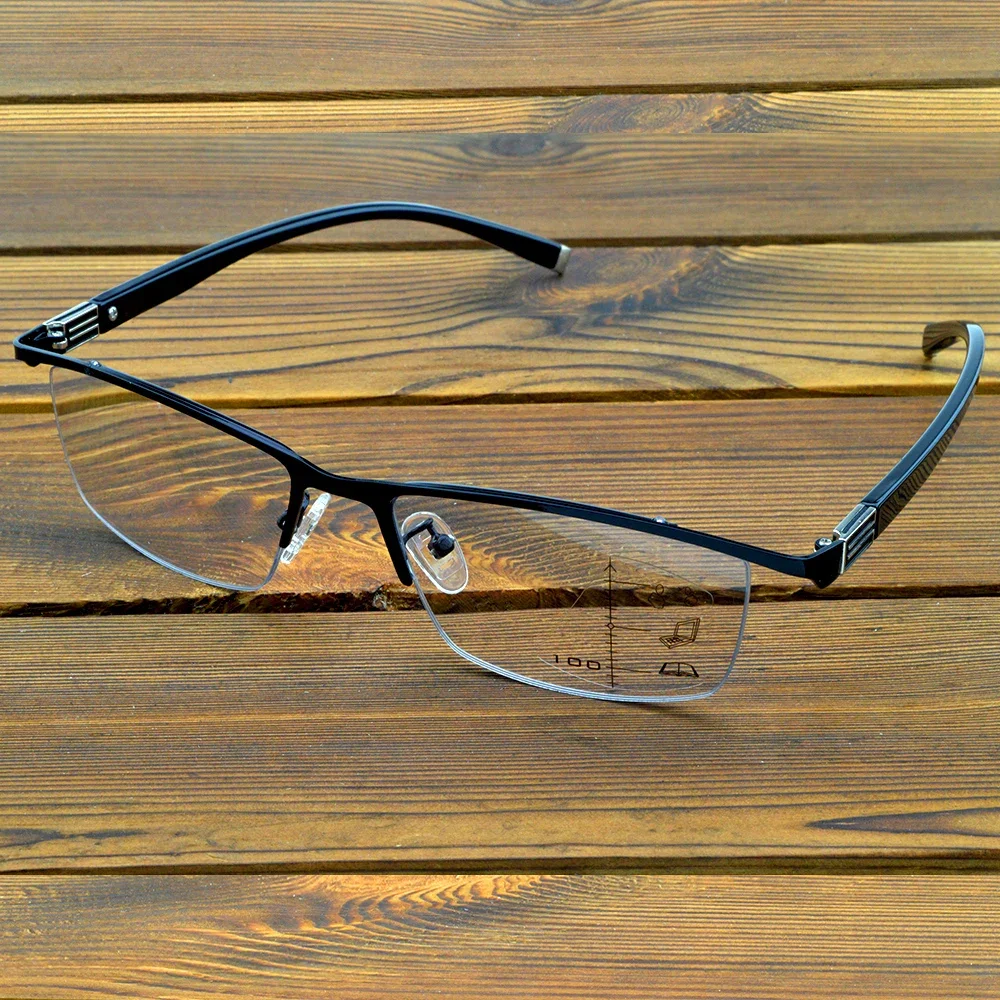 Business Men Half Rim Progressive Photochromic Reading Glasses with PU Case +0.75 to +4 See Near N Far, Indoor N Outdoor