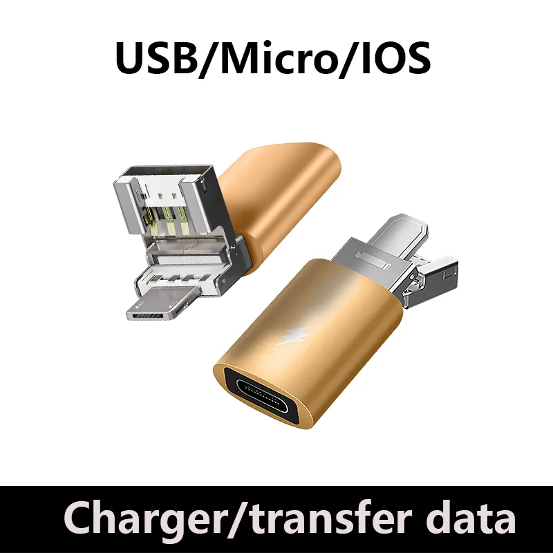 Adaptador OTG 3 en 1 de 30W, Cable convertidor de transferencia de datos de carga rápida USB C a Lightning para iPhone, Samsung, Xiaomi, portátil