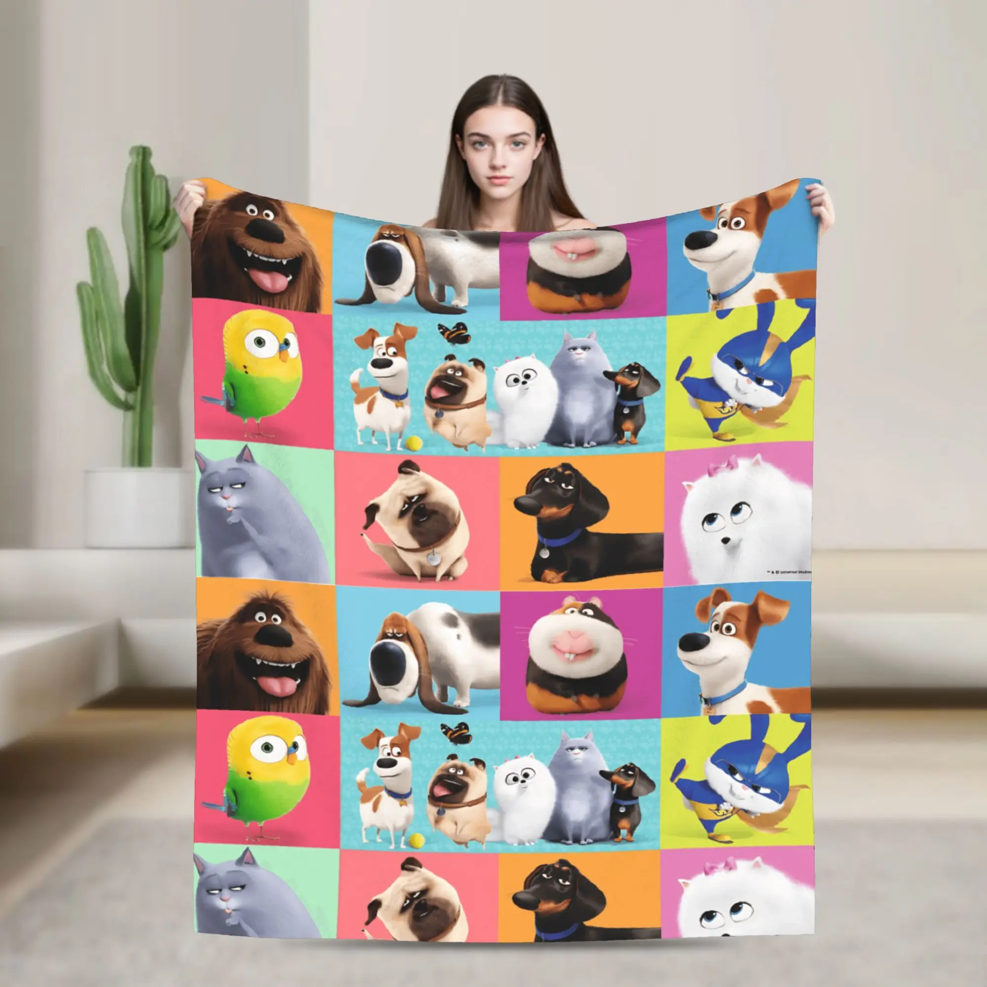 

The Secret Life of Pets Flannel Blanket Warm Soft Throw Blanket for Home Decor Travel Funny Bedspread Sofa Bed Cover