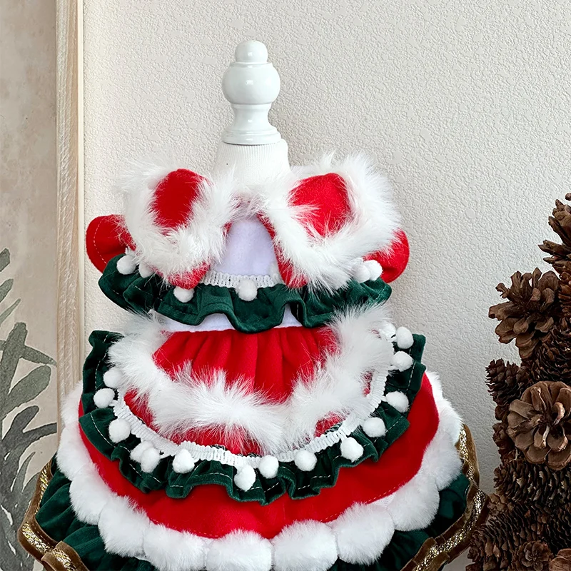 فستان أليف للقطط والكلاب، فستان أميرة عيد الميلاد المخملي للكلاب، ملابس الحيوانات الأليفة للكلاب والقطط الصغيرة، زي للكلاب والقطط #4