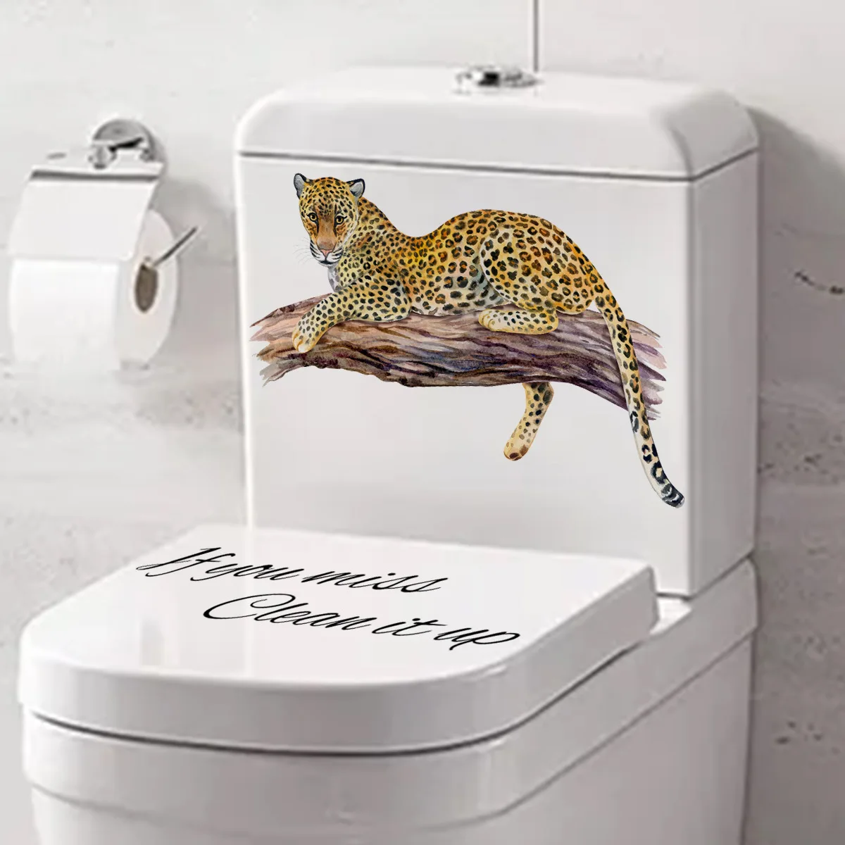 30*20cm English Slogan Leopard Cartoon Wall Sticker Toilet Sticker Toilet Decorative Restaurant Bathroom Balcony Wall Sticker