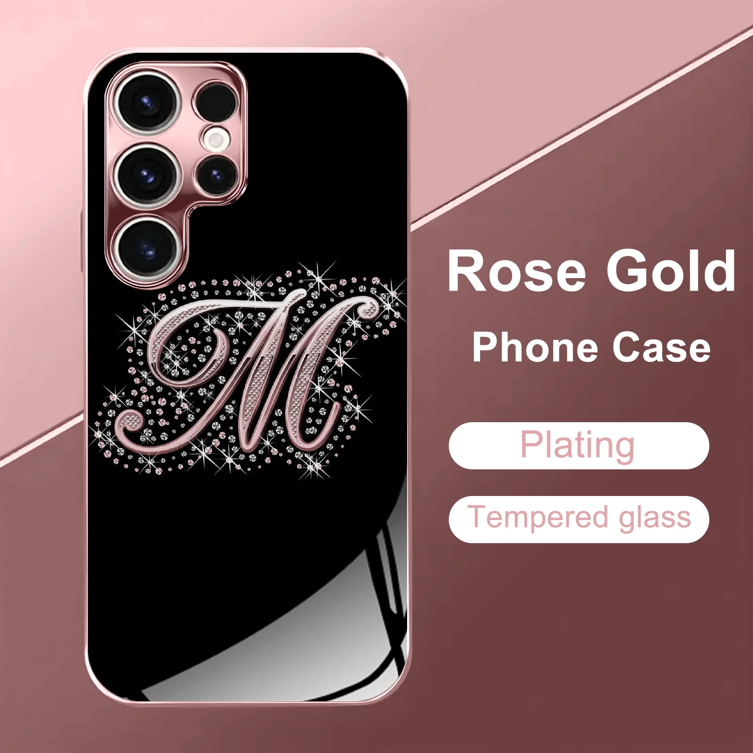 Phone Case High end diamond letter M s26 ultra case s25 ultra Glass phone case for Samsung Galaxy S26 25 24 23 22 FE Ultra Plus 2