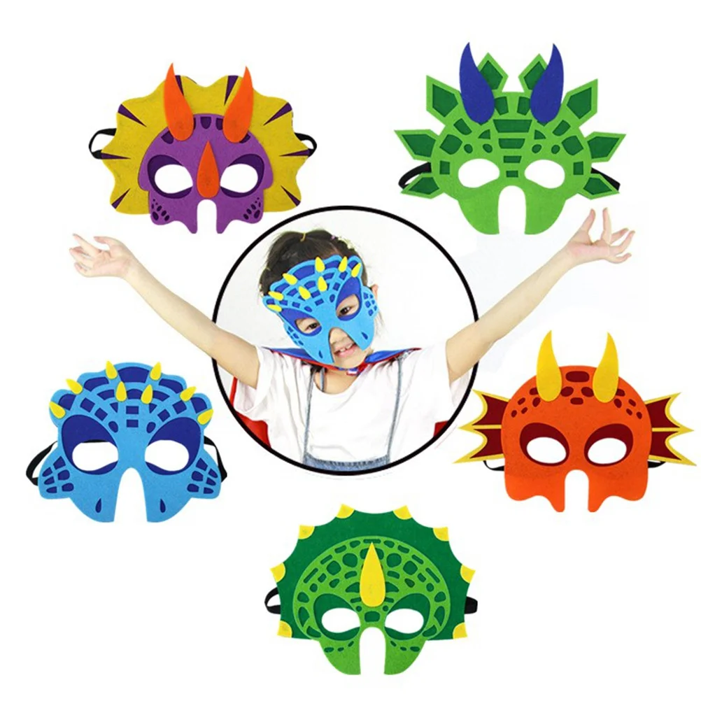 5Pcs Felt Dinosaur Mask Kid Safe Comfortable Wearable for Kids Party Costume Role Play Learning Tool Child Development Accessory