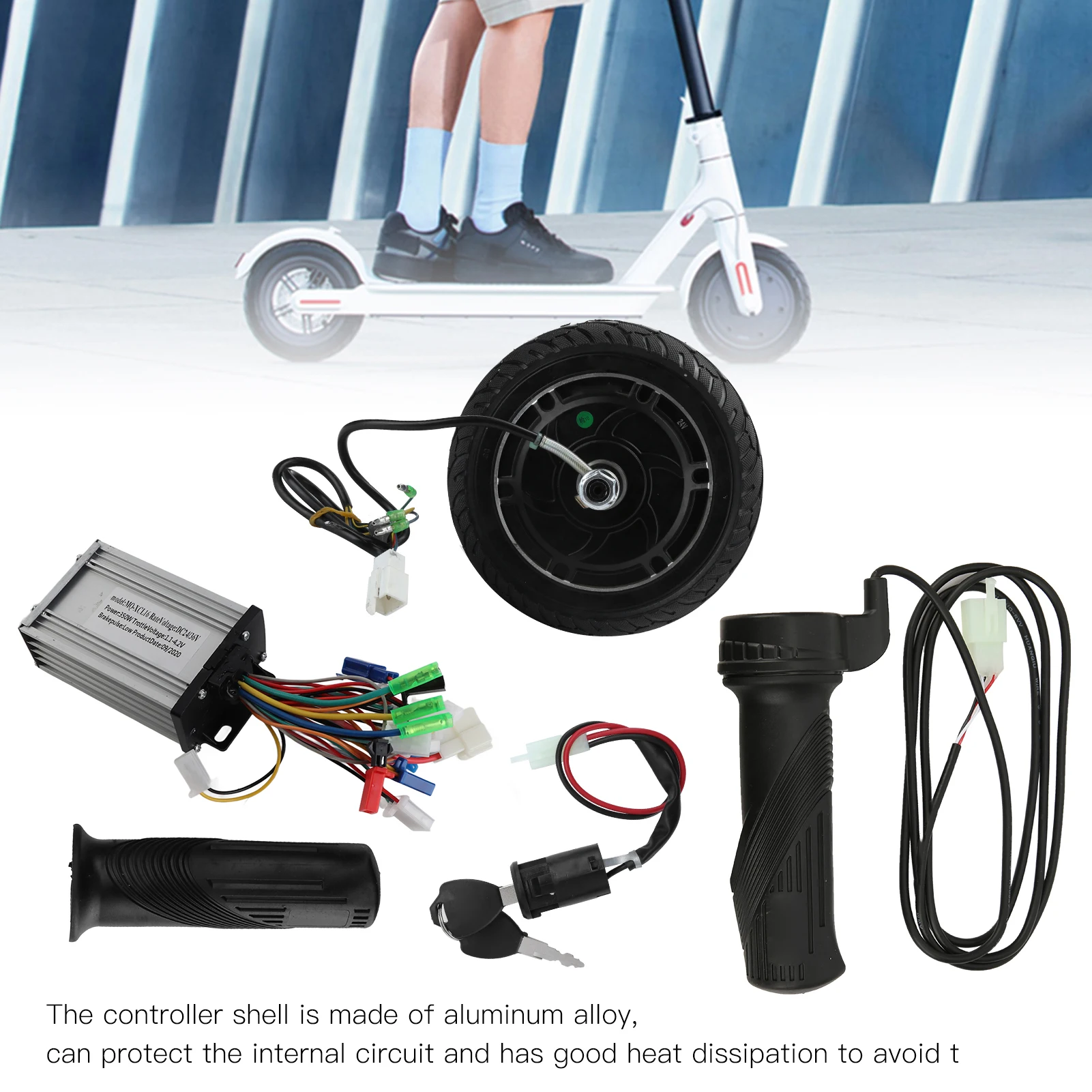 سكوتر كهربائي عجلة فرش محور المحرك 24 فولت 350 واط عجلة معدنية فرش محور موتور عدة 8in سكوتر كهربائي تحويل مجموعة