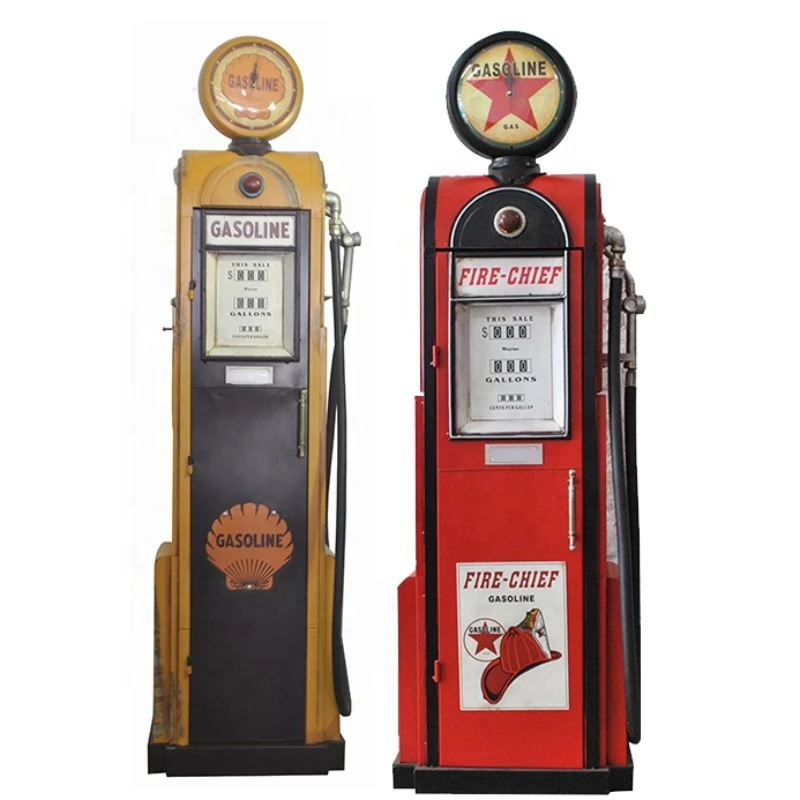 

Customized 1.2/1.5/1.8M Large Size Handmade Shop Bar Decorative Storage Vintage Metal Crafts Gas Pump With Clock Home Decor