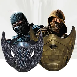 Game Mortal Kombat SCORPION Cosplay Mask Anime Golden Half face Latex Mask For Women Men Cosplay Halloween Party Mask Gifts