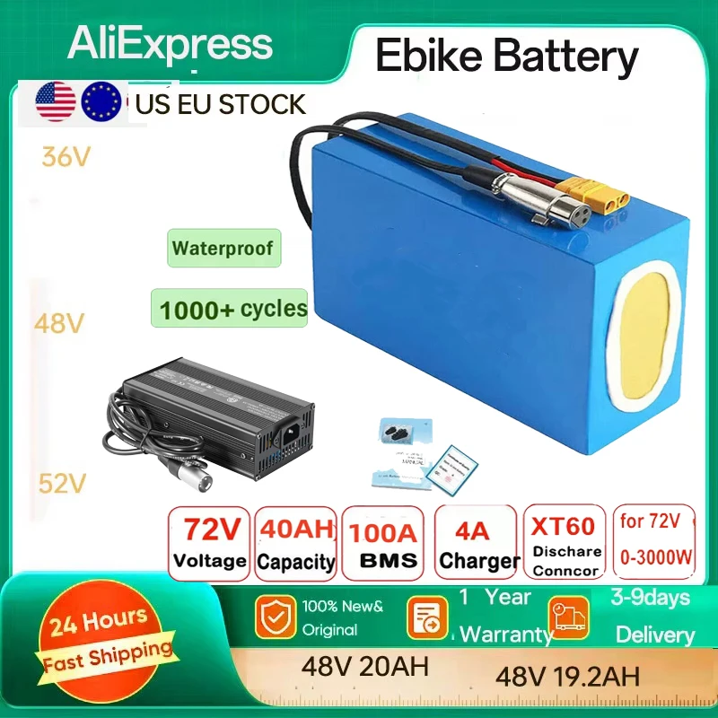 Image of 72V 40Ah 25Ah E-Bike-Batterie 48V 20Ah 24Ah 25Ah 40Ah 60V 500W Batterie Bafang 350W Motor 56000W Elektrofahrrad-Scooter Lithium-Batteriepack 21700 Zellen Lithium-Pack für Fahrrad Elektroroller