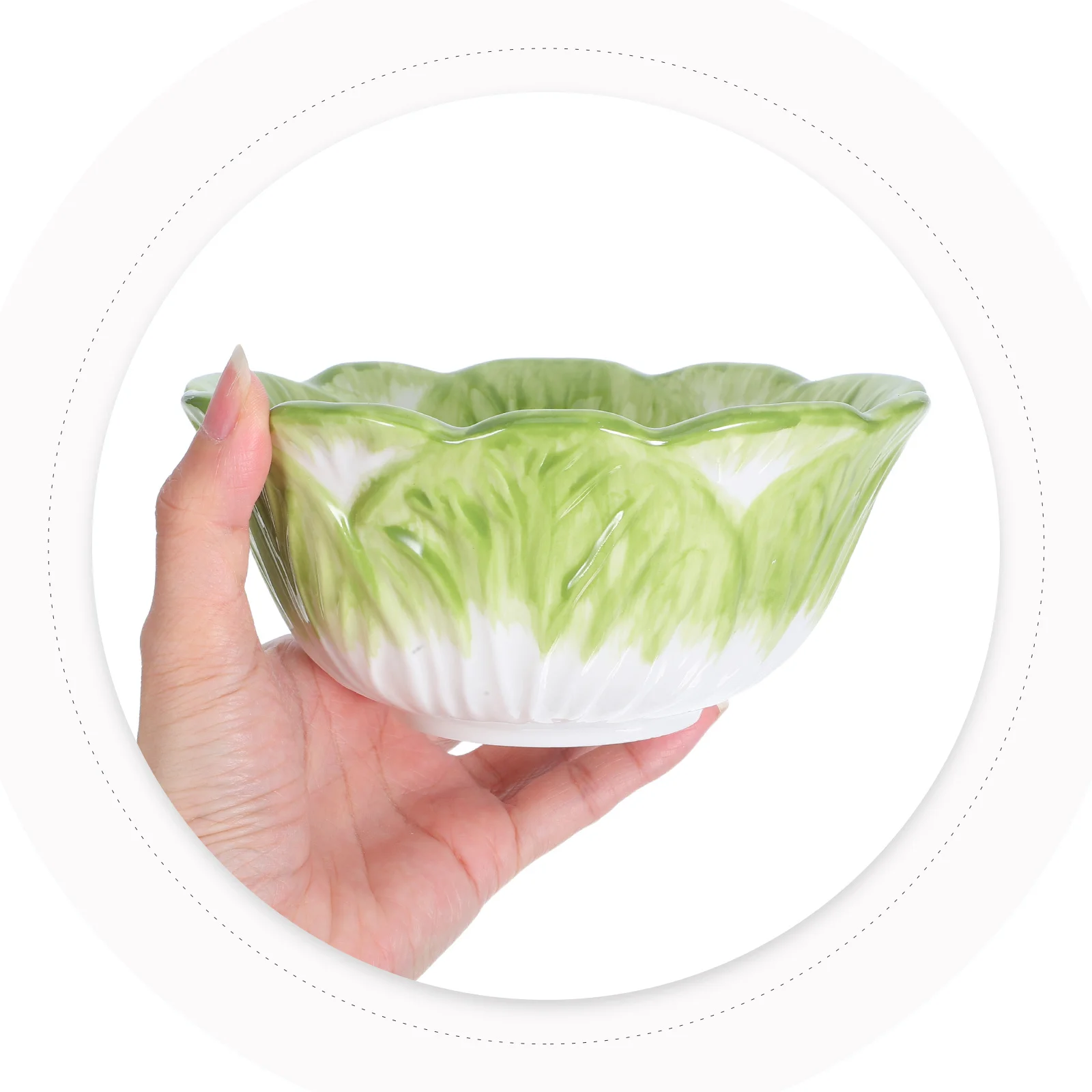 

Kids Ceramic Bowl Chinese Cabbage Design Smooth Rim Food Container for Dessert Fruit Salad Snack Serving Plate
