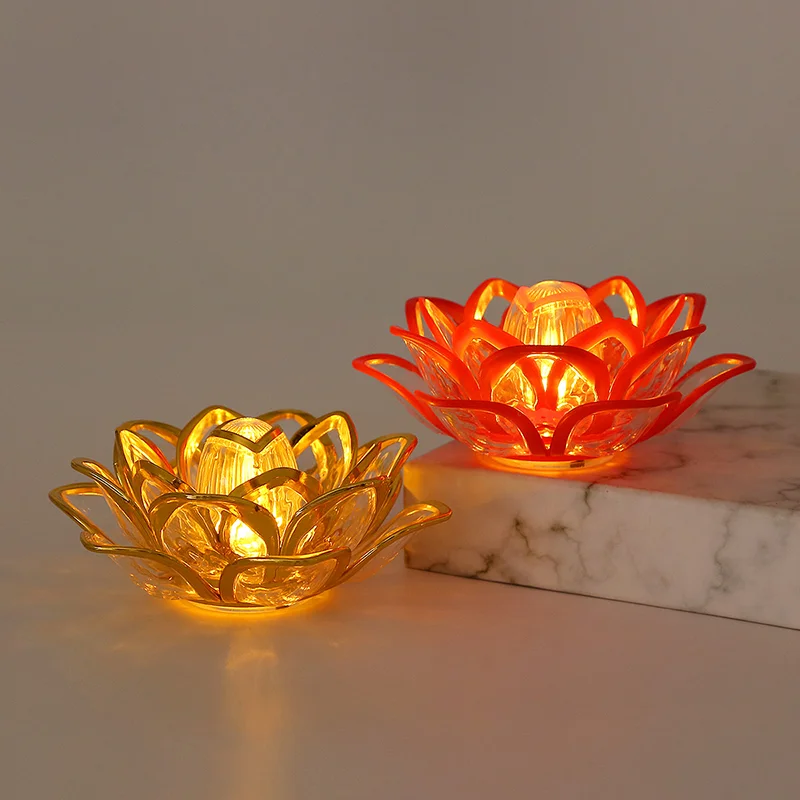 Festival Decor LED Electronic Candle Lotus Light Buddha Offering Everlasting Lamp Candle Holder Atmosphere Table Night Light
