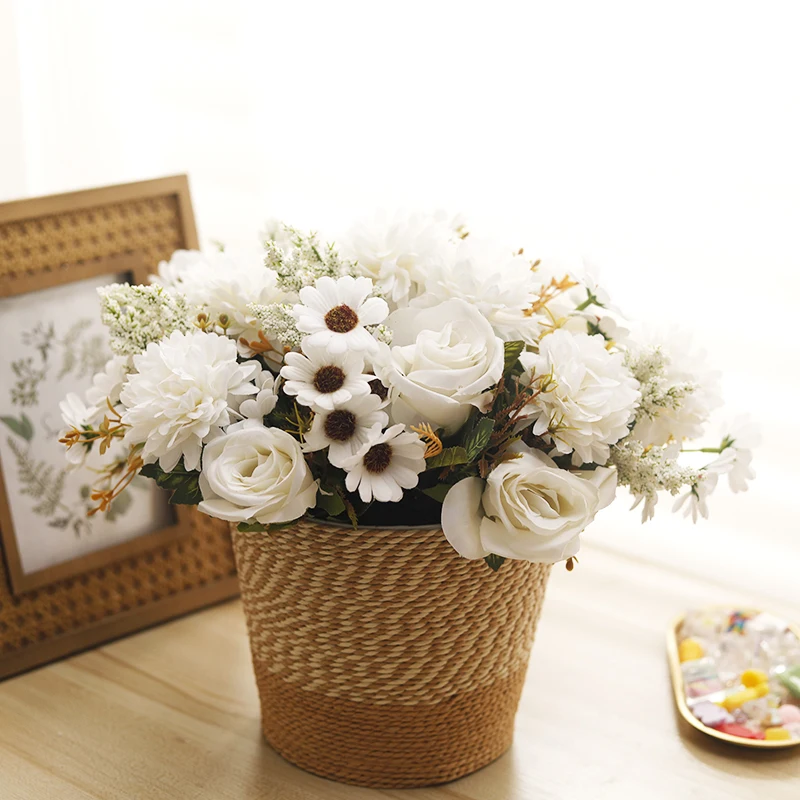 Kahaul Artificial Hybrid Flower Silk Rose Hydrangea Daisy Wedding Party Home Garden Decoration Accessories Christmas Scrapbook
