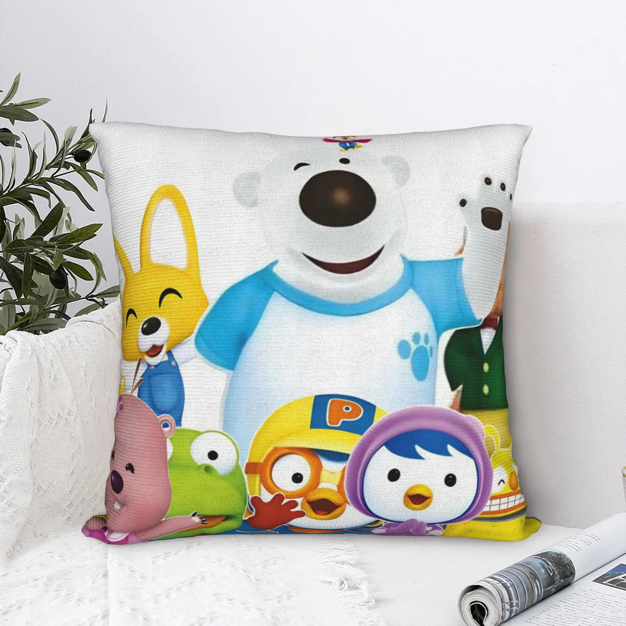 Loopys Pettys Crongs Eddys Pobys Cartoon Square Pillow Case Pororos the Little Penguin Cushion Cover Decorative Pillowcase