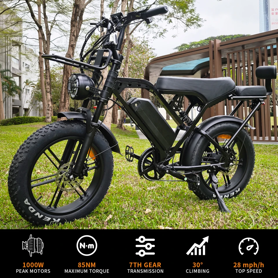 X80 Pro Adult Ebike 20 inch Fat Tire Off Road Electric Bicycle 1000W Motor 48V15Ah Long Range Battery Hydraulic Brake 7-speed Transmission Front and Rear Suspension Intelligent Display Outdoor Camping Mountain Snow Beach Commuter image 5