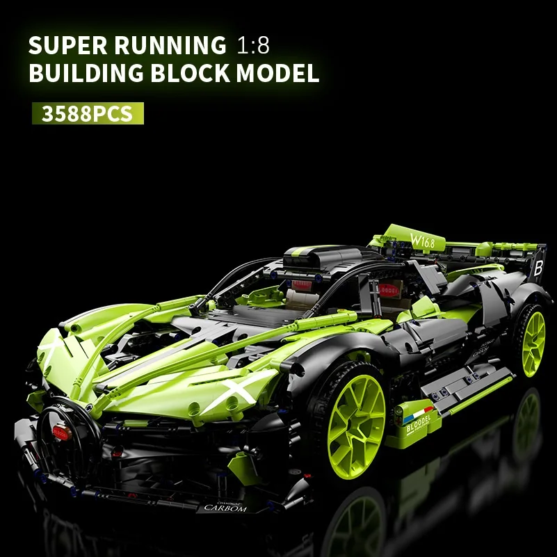 1:8 green sports car creative static model, challenging assembly model, educational toy figurine, birthday gift