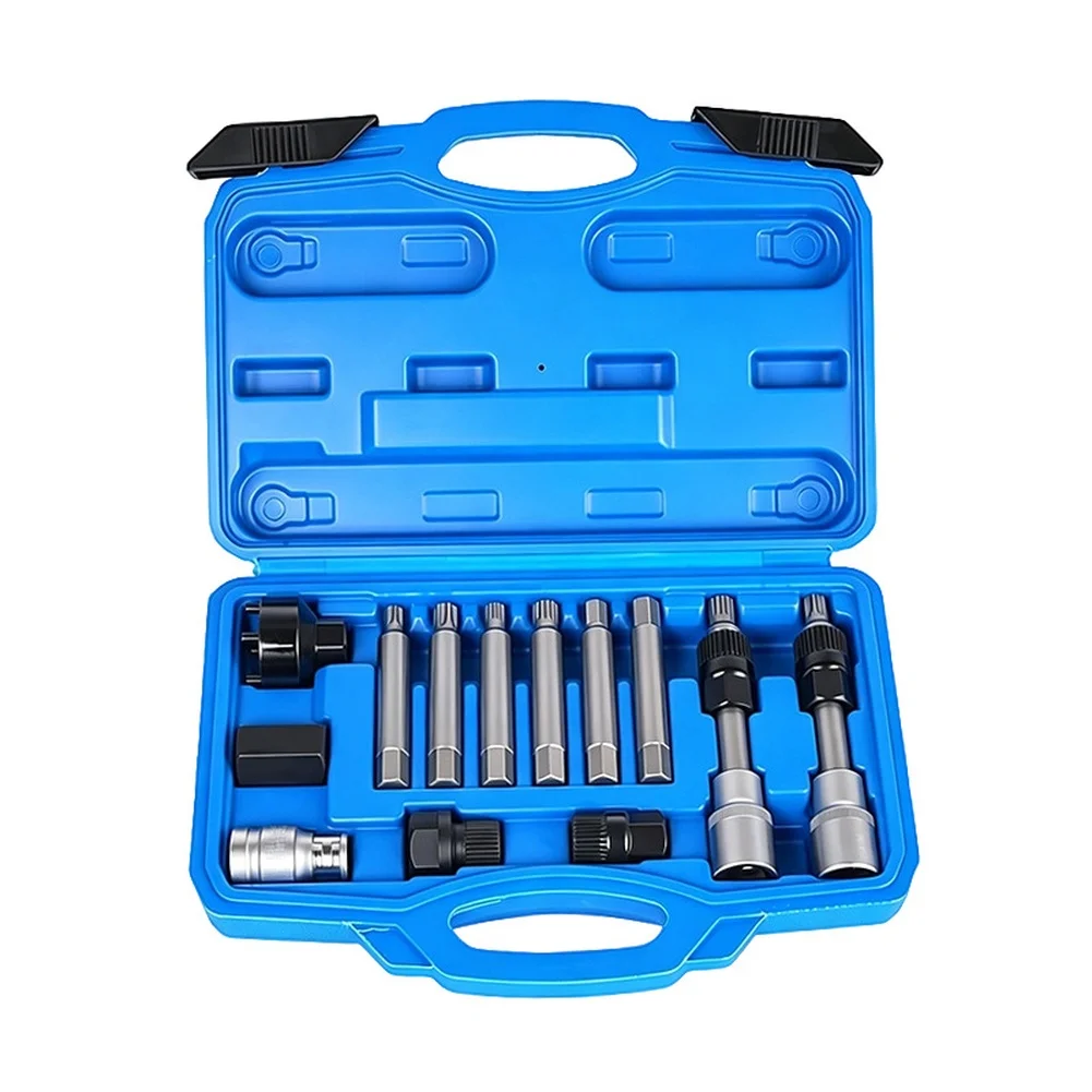 Press Fit Remover Alternator Pulley Tool 13-Piece Professional Set Chrome Vanadium Steel Black Phosphate Finish