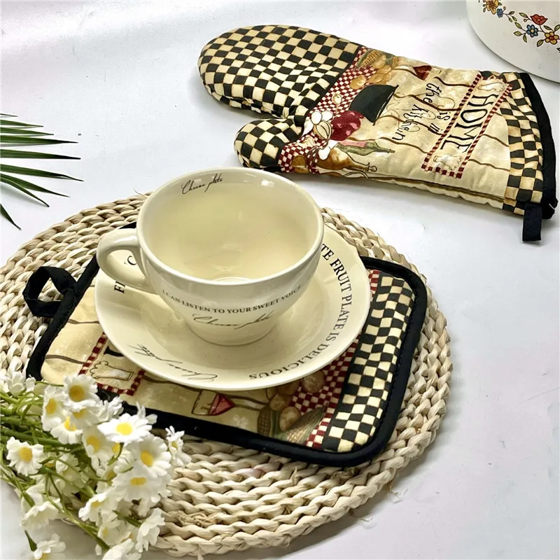 2-teiliges Set Kreative Bedruckte Baumwoll-Tischsets mit Ofenhandschuhen Backhandschuh Küchenwerkzeug – Detail 8
