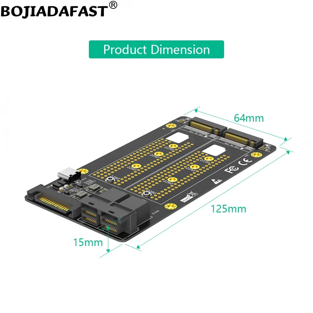 Dual Mini SAS SFF-8643 Connector to 2 * M.2 M-Key SSD Adapter Card for 2230 2242 2260 2280 M2 NVME SSD