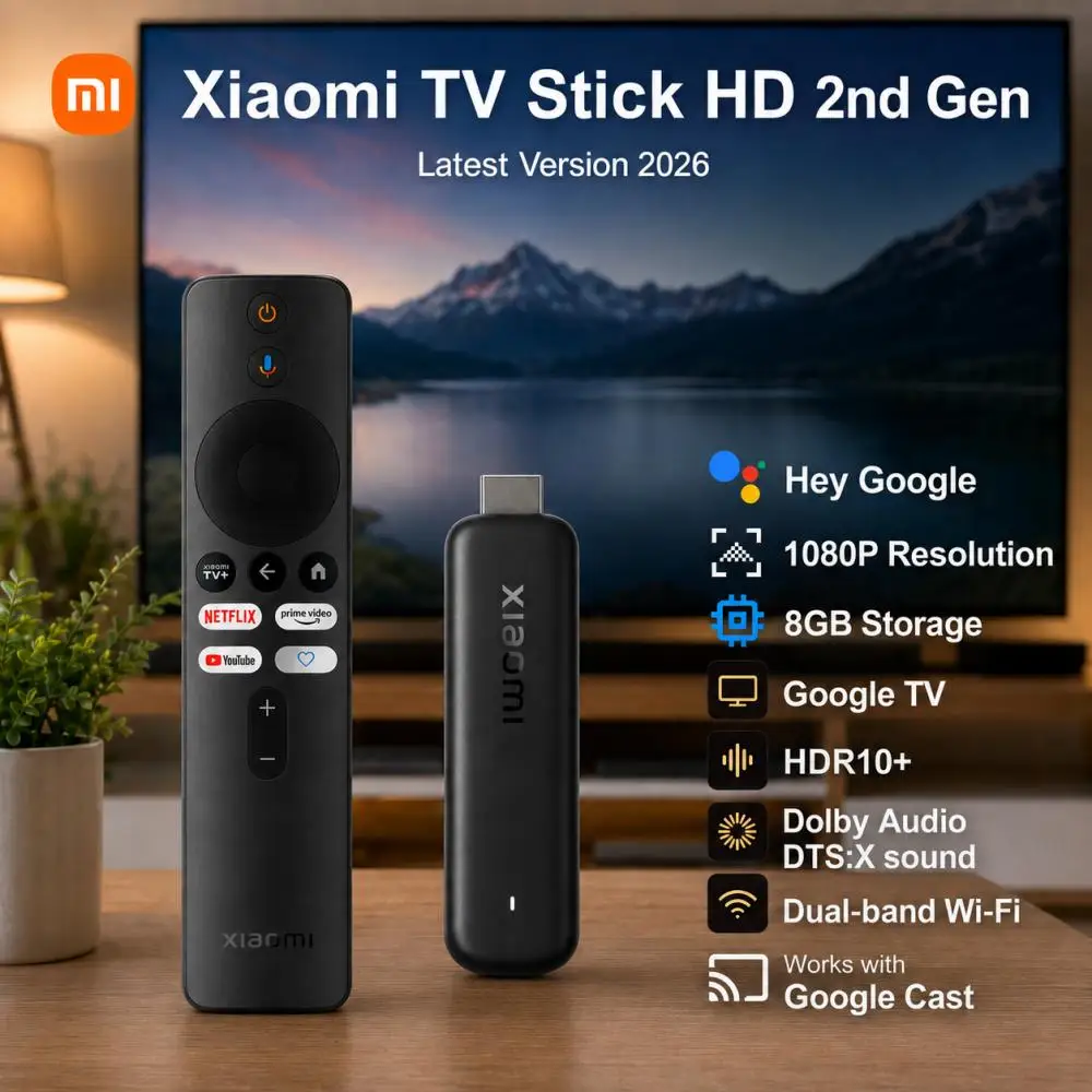 Xiaomi TV Stick HD 2e generatie, Google TV draagbare streaming media, Bluetooth spraakafstandsbediening, Dual-band WiFi Google Assistent Smart TV dongle