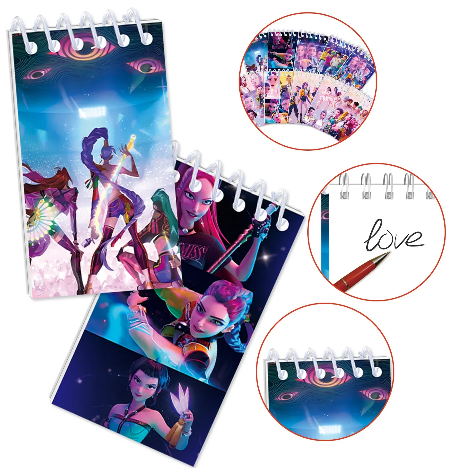 10PCS Kpop 악마 사냥꾼 코일 노트북 Huntrix Rumi Mira Zoey 애니메이션 패턴 문구 용품 학교 선물로 돌아 가기 10*6cm