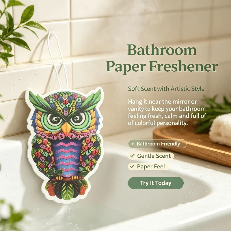Car Air Freshener Colorful Hand Drawn Owl Hanging Scent Card for Car Rearview Mirror Decor Ornament Gift