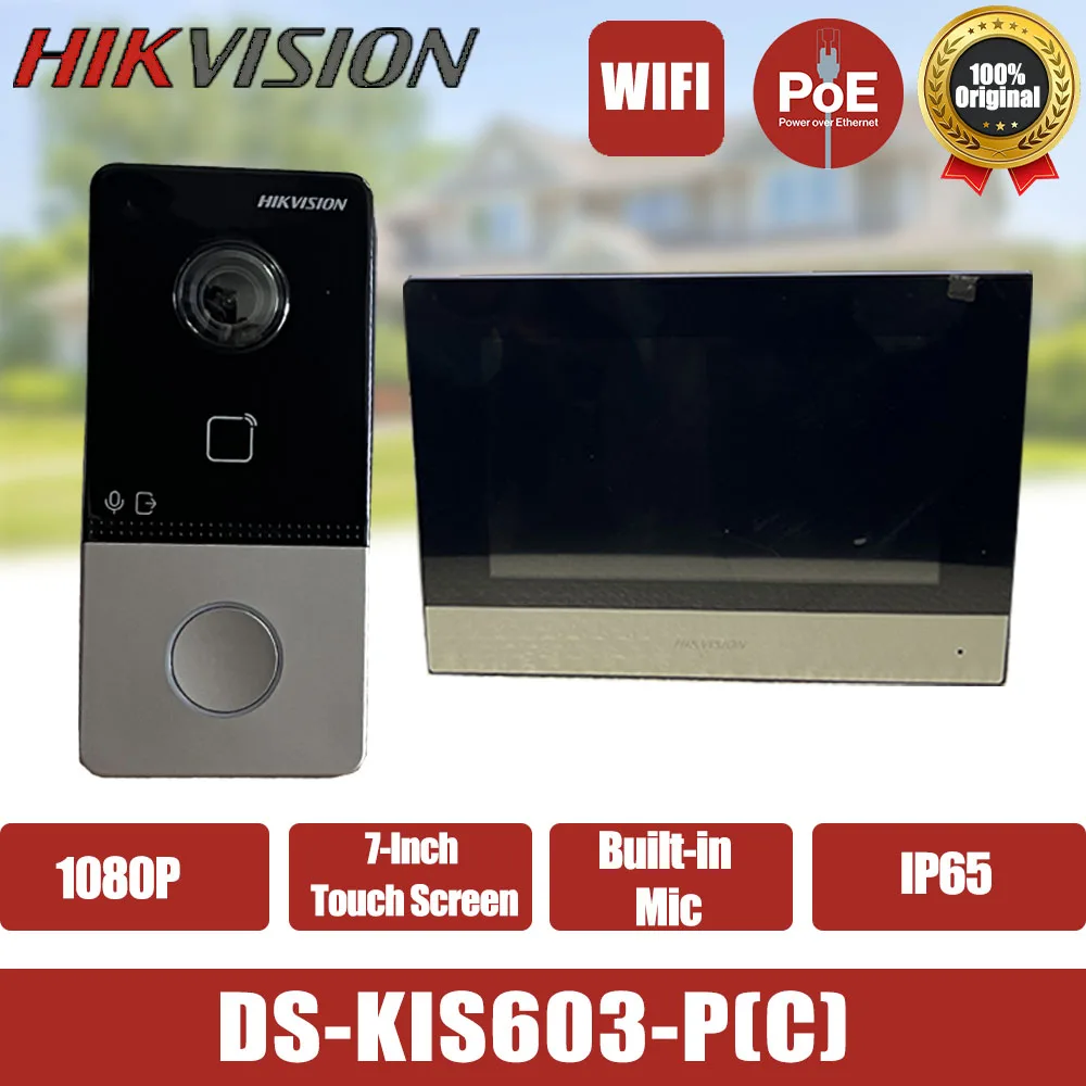 Hikvision POE Video Intercom Kit DS-KIS603-P(C) Doorbell Door Station WIFI Monitor Include DS-KV6113-WPE1(C) DS-KH6320-WTE1(B)