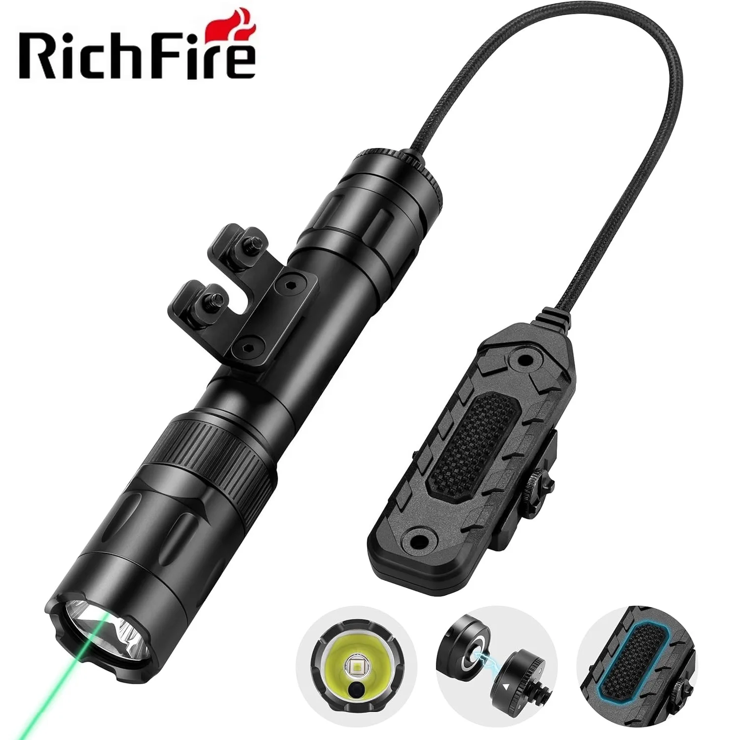 

Тактические охотничьи светодиодные фонари Richfire 2500 люмен, комбинированные фонари 2-в-1 для крепления на планку ML с дистанционным выключателем