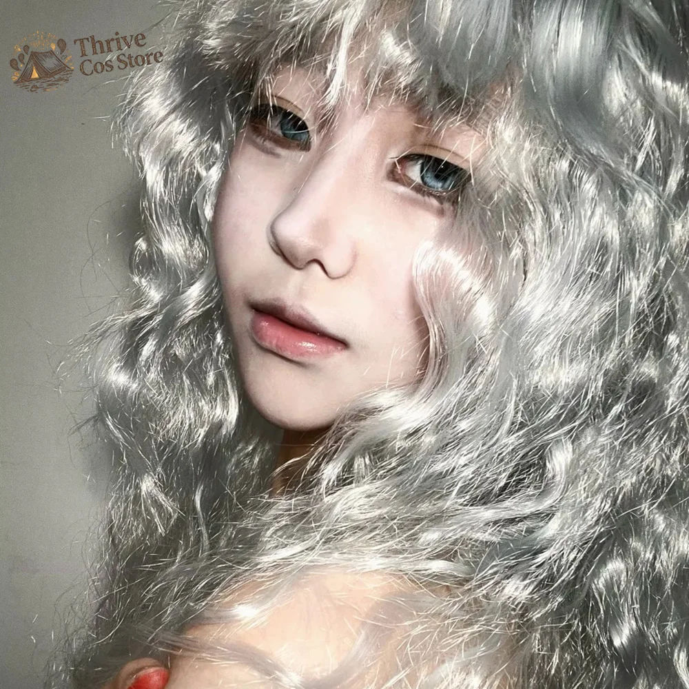 Imagen 3: Peluca de Cosplay de Anime Berserk Griffith, unisex, pelo rizado blanco plateado, peluca completa sintética resistente al calor, accesorio para carnaval de Halloween