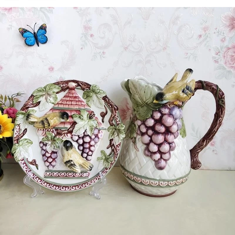 pastoral grape ceramic vase 3d decorative Dried flowers decoration room