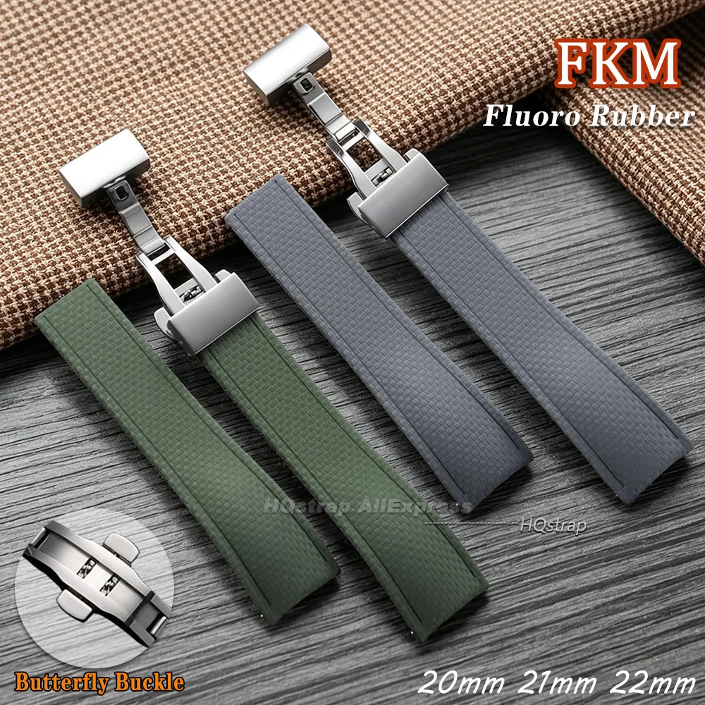 FKM Fluoro Rubber Watch Strap 20mm 21mm 22mm Bracelet Curved End Waterproof Sport Wristband Quick Release Watch Band Accessories