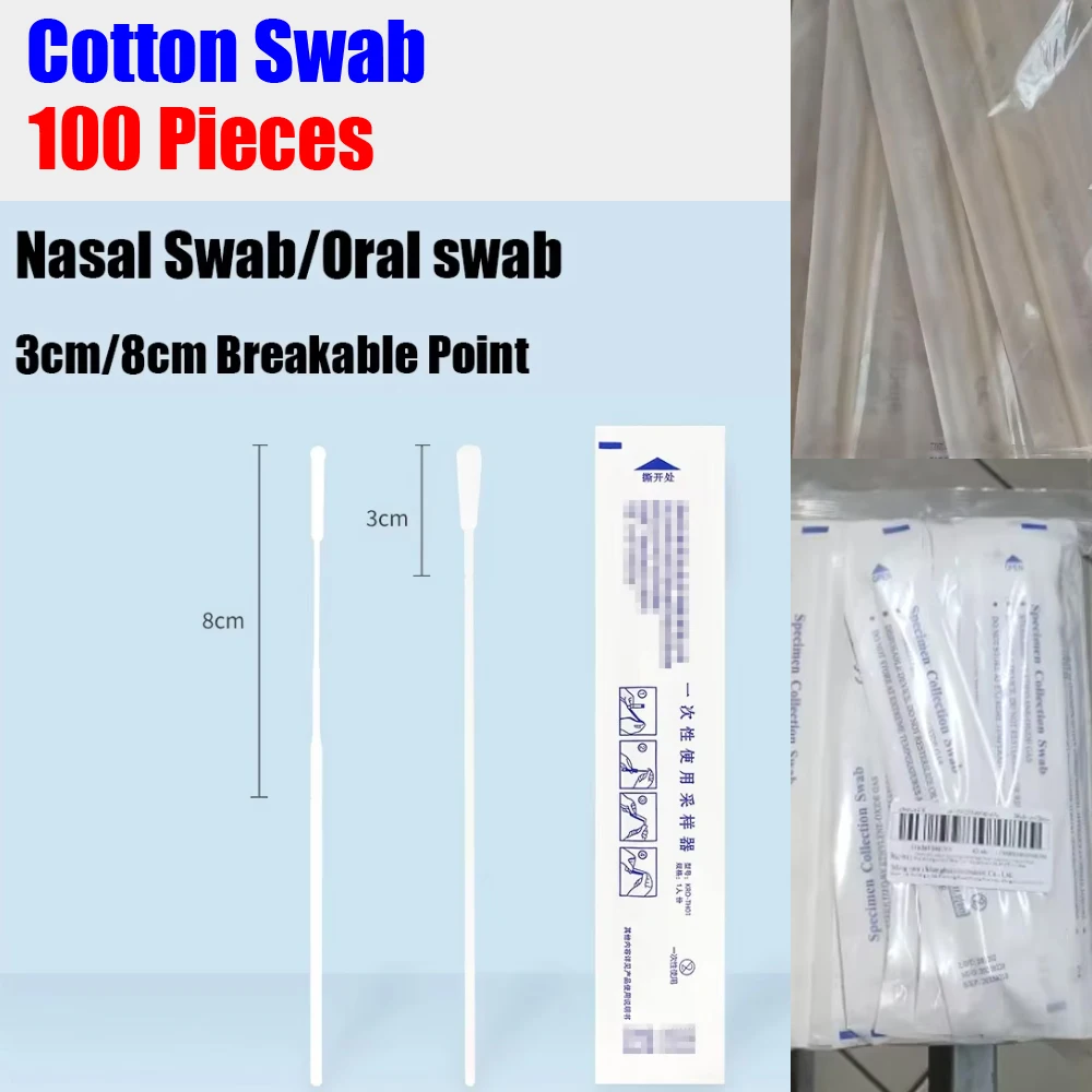 100 PCS Flocked Cotton Disposable Nasal Swabs Specimen Collection Swab Nasopharyngeal Oral Swab Test Laboratory Oral Swab