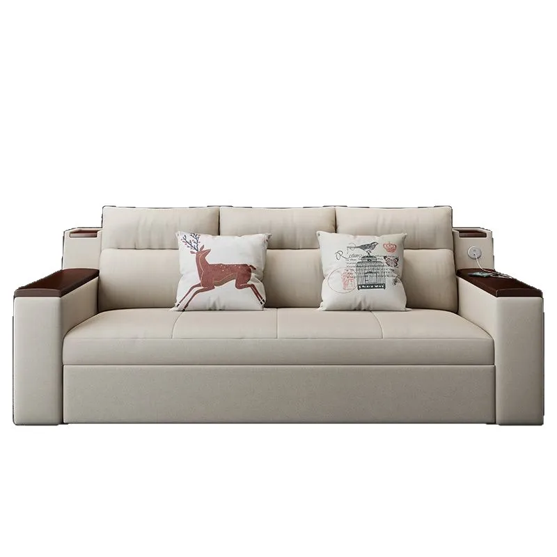 Solid wood folding sofa bed, living room multi-functional removable and washable telescopic bed