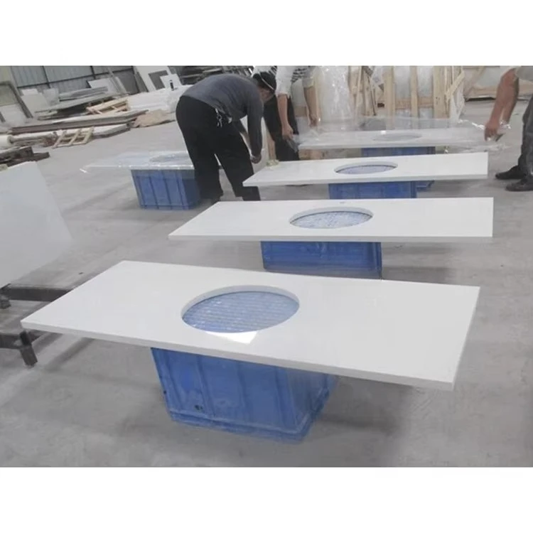 جزيرة المطبخ المصنوعة من حجر الكوارتز الاصطناعي ناعمة وسهلة التنظيف لسطح المكتب