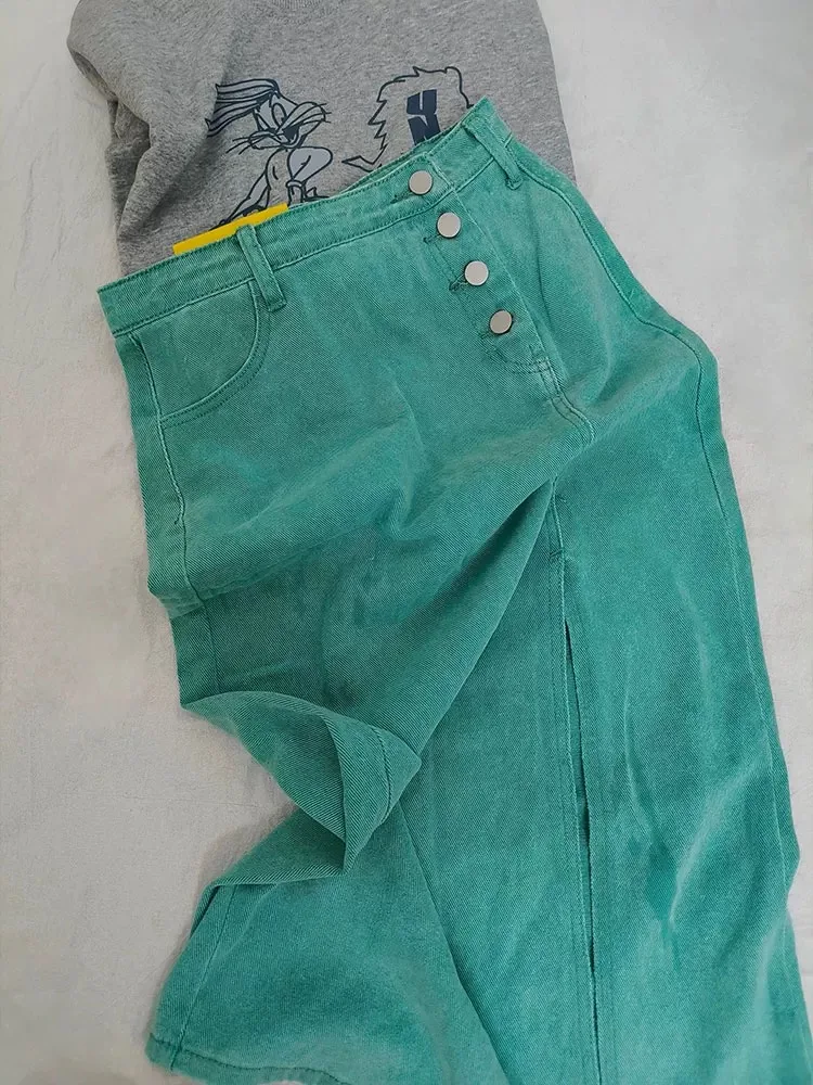 

Джинсовая юбка Sli с разрезом, женская модная изысканная джинсовая юбка с прямыми штанинами и высокой талией, сезонная одежда весна-лето 202, сезонная одежда