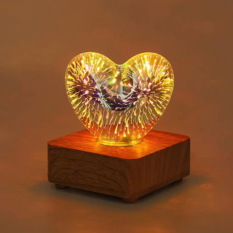 LED Night Light 3D Fireworks Bear Projection Colorful USB Atmosphere Dimming Living Decorative Decor Room Glass Fireworks