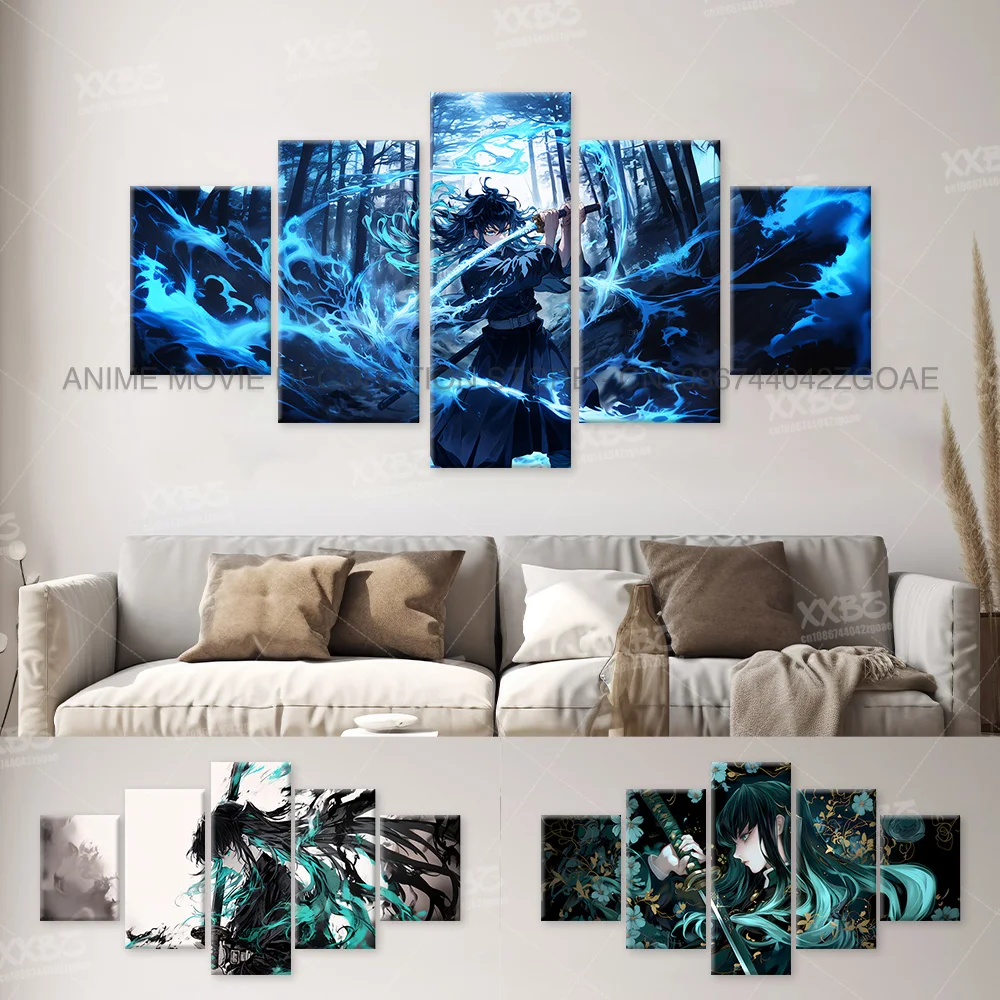 

5Pcs Anime Demon Slayer Tokitou Muichirou Character Canvas Wall Art Print Picture Poster Home Decoration Room Frameless Painting