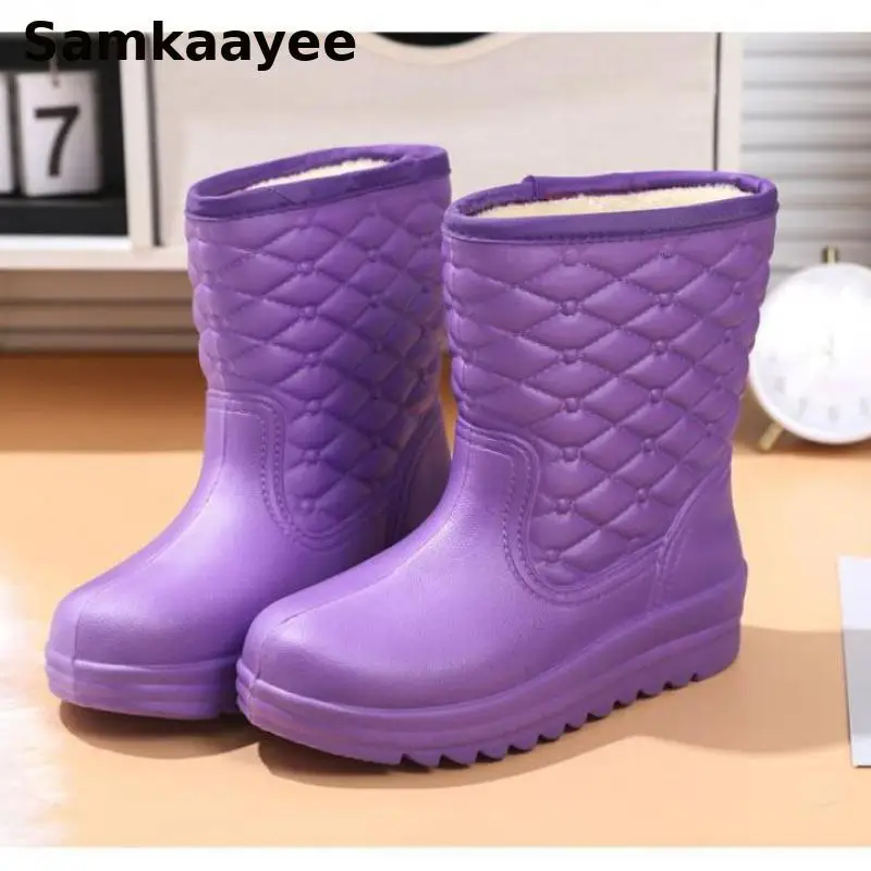 Botas de lluvia 36-41 para mujer, zapatos antideslizantes impermeables de invierno, suela gruesa, botines de agua para trabajo al aire libre, calzado cálido de Color sólido