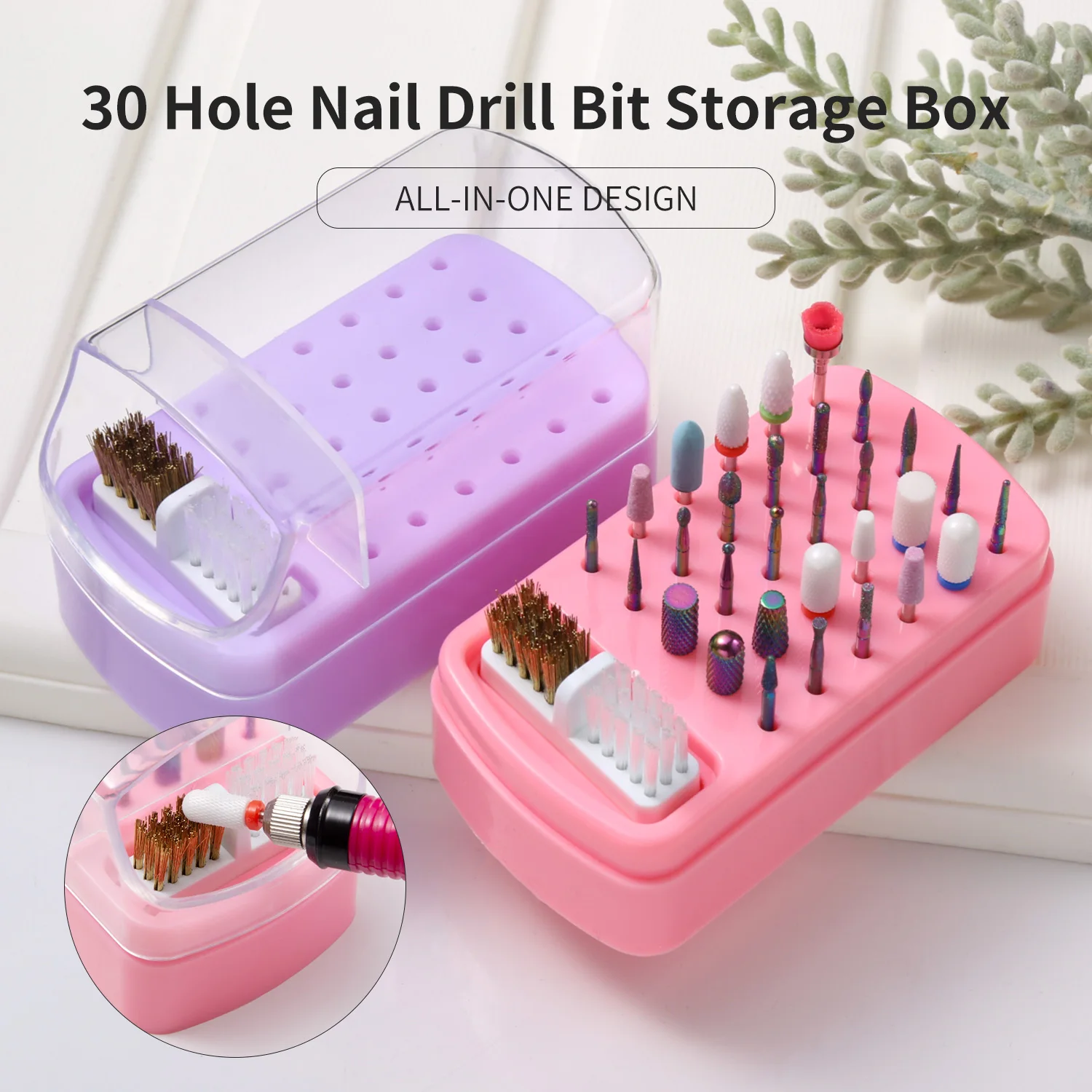 

30 Slots Dustproof Acrylic Nail Drill Bits Organizer Portable Display Storage Box Salon Nail Art Supplies
