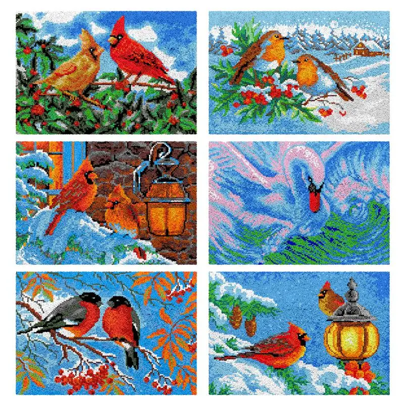 

Latch Hook Rug Kits Animal Cardinal Bird Peacock Cat Tiger Swan Pattern Canvas Diy Crochet Yarn Embroidery Crafts Adults tapis