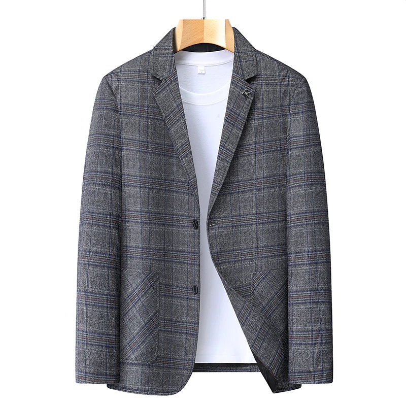 Setelan kasual pria kelas atas untuk musim semi dan musim gugur, setelan bisnis dan modis dengan potongan ramping untuk pria paruh baya dan lanjut usia.
