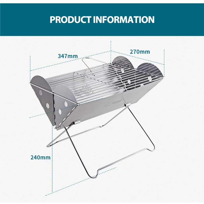 Outdoor BBQ Grill Stainless Steel Folding Grill Portable Wood Stove Camping Grill Charcoal Stove Burning Table Picnicker S/M Siz