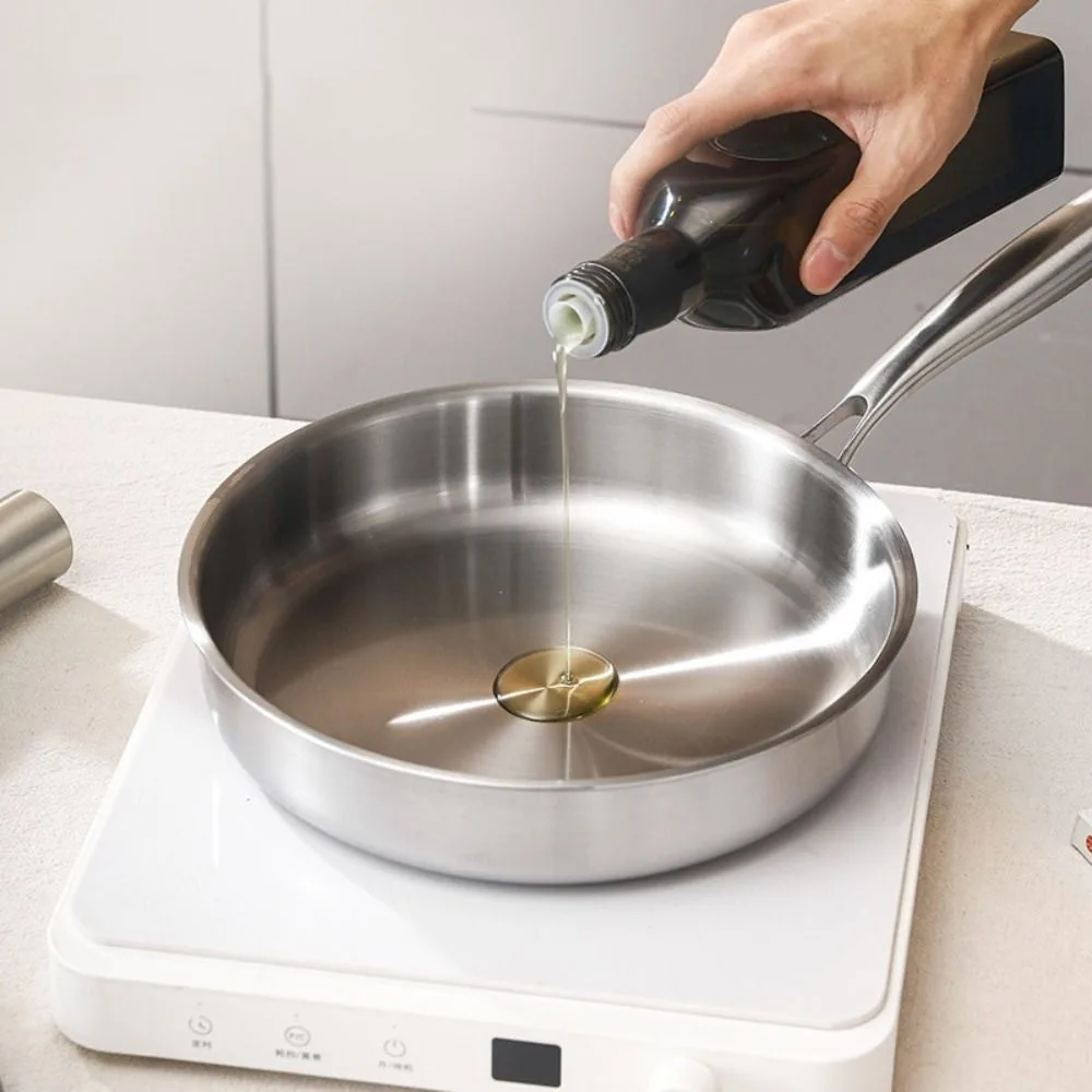 

Durable Uncoated Stainless Steel Frying Pan Flat Bottom Thickened Frying Wok Universal Nonstick Fried Steak Pot Induction Cooker