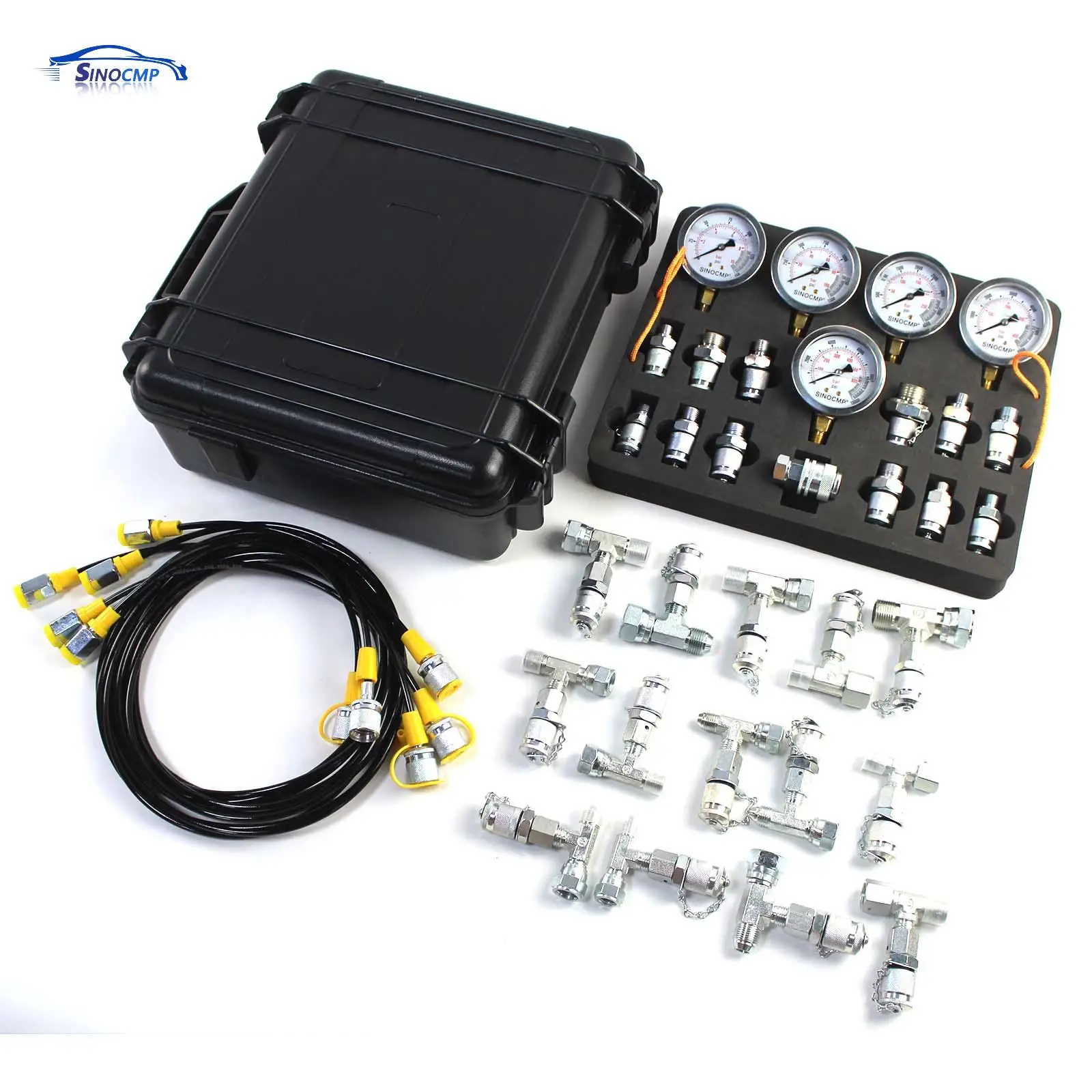 

Hydraulic Test Gauge Kit Kit W/5 Pressure Gauge & 5 Test Hoses & 13 Fittings &14 Tee Con High Quality Replace Parts Accessories