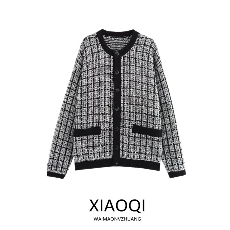 

Spring 2025 Women's Long Sve round Ne Straight Tube Cardigan Color Blo Open irt Commute Sle Regular Length