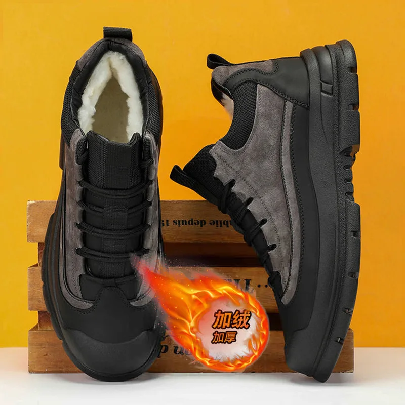 

Мужская обувь, зима 2025, новый стиль, с добавлением флиса, утепленная теплая хлопковая обувь, рабочая одежда, мужская обувь