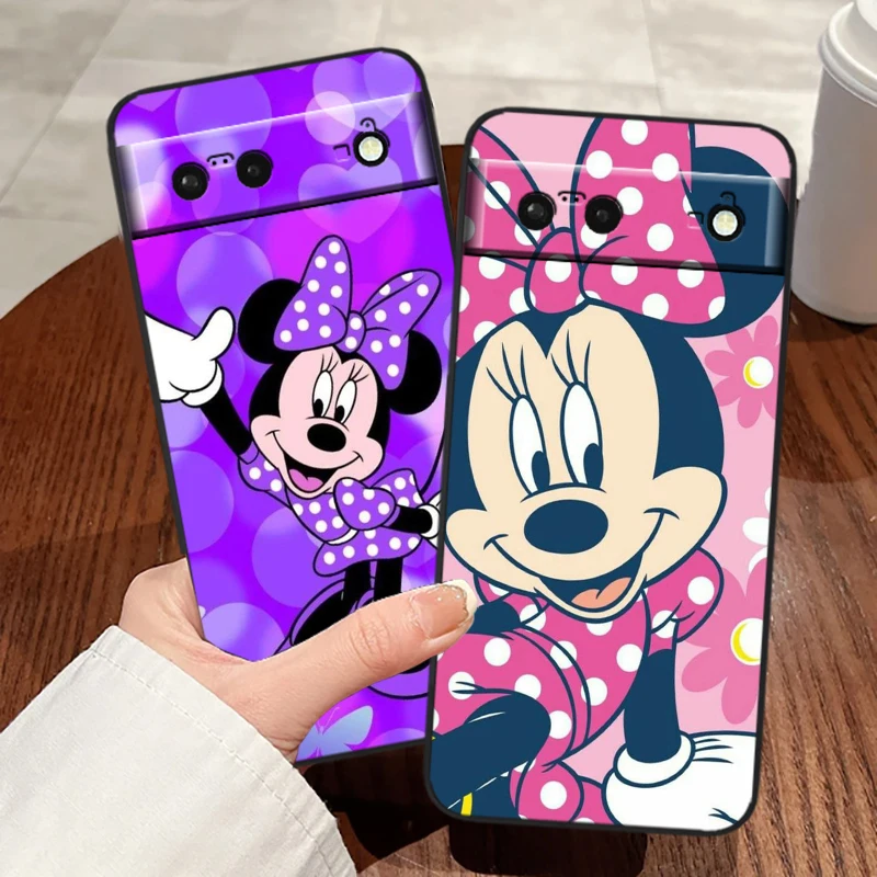 Mickey Minnie Mouse kreskówka dla Google Pixel 8 7A 7 6A 6 5A 5 4 4A XL 5G czarna silikonowa odporna na wstrząsy obudowa etui na telefon