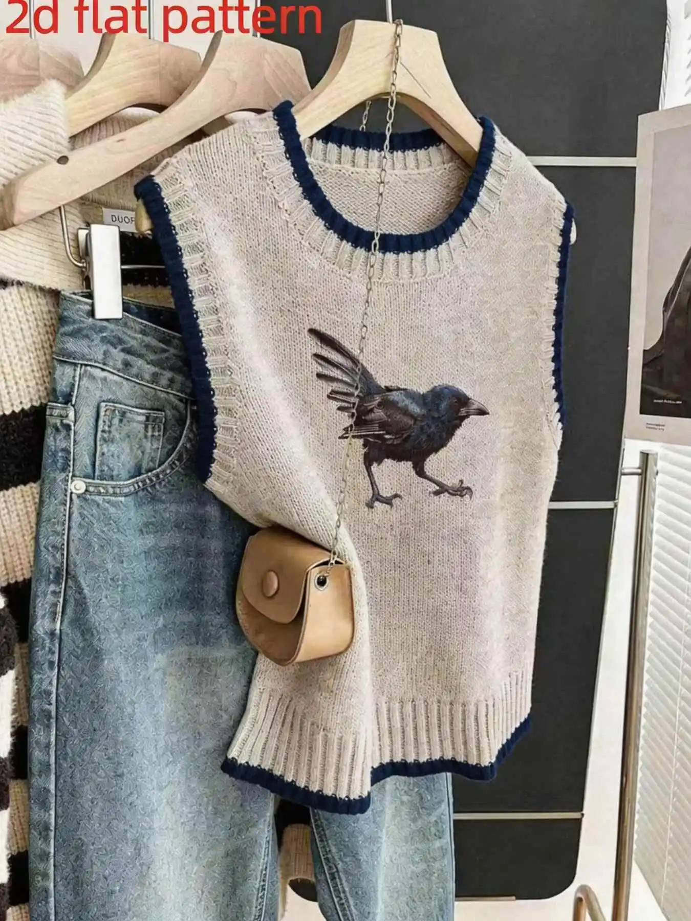 

Printed Design - Nottextured Four Seasons Fashion New Style Pullover Round Neck Vest Women's Top Flat Digital Print Trendy Women's Vest