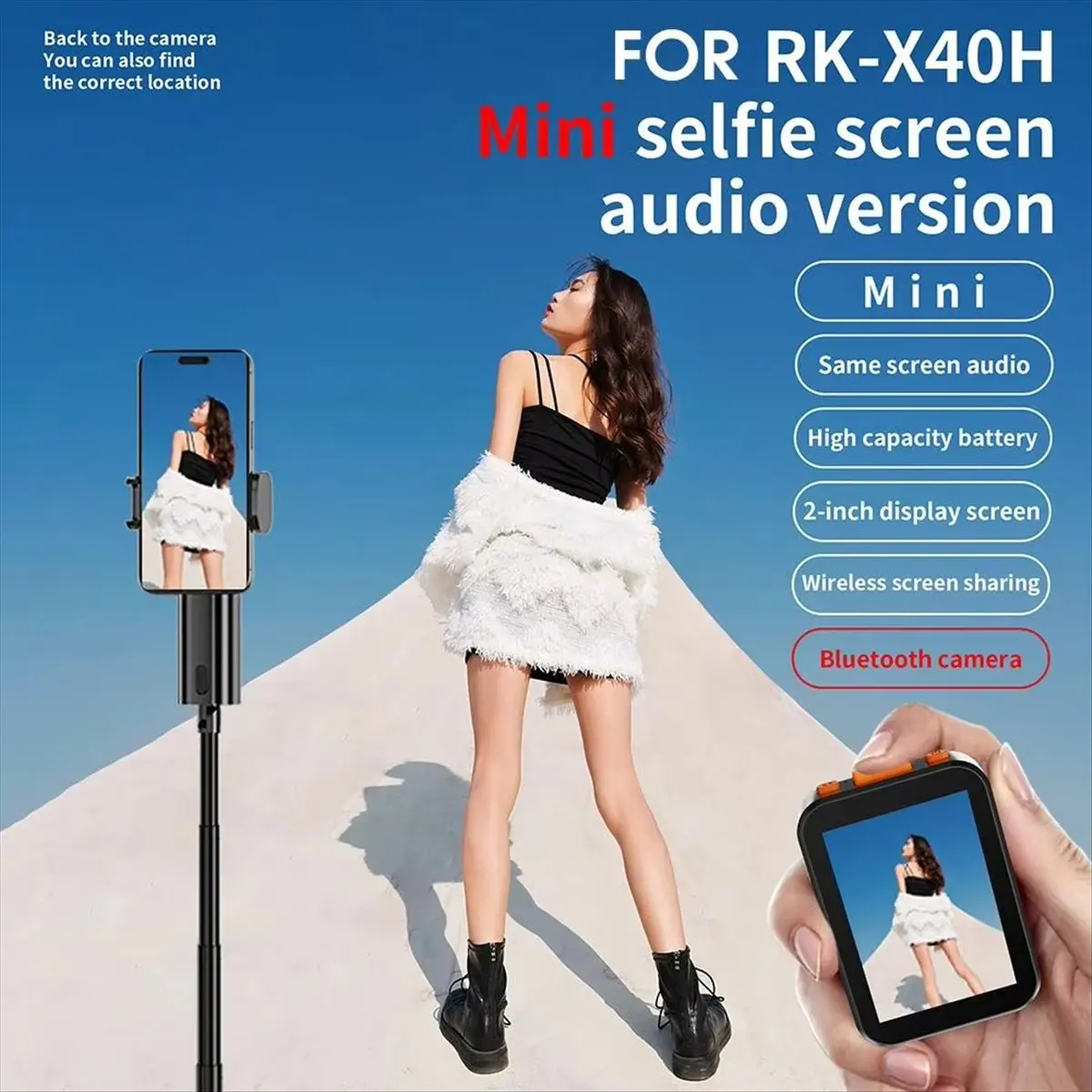 “QUALITY EXCELLE“-X40H Wireless Selfie Monitor for & Android Bluetooth Focus Adjustment for Vlogging White