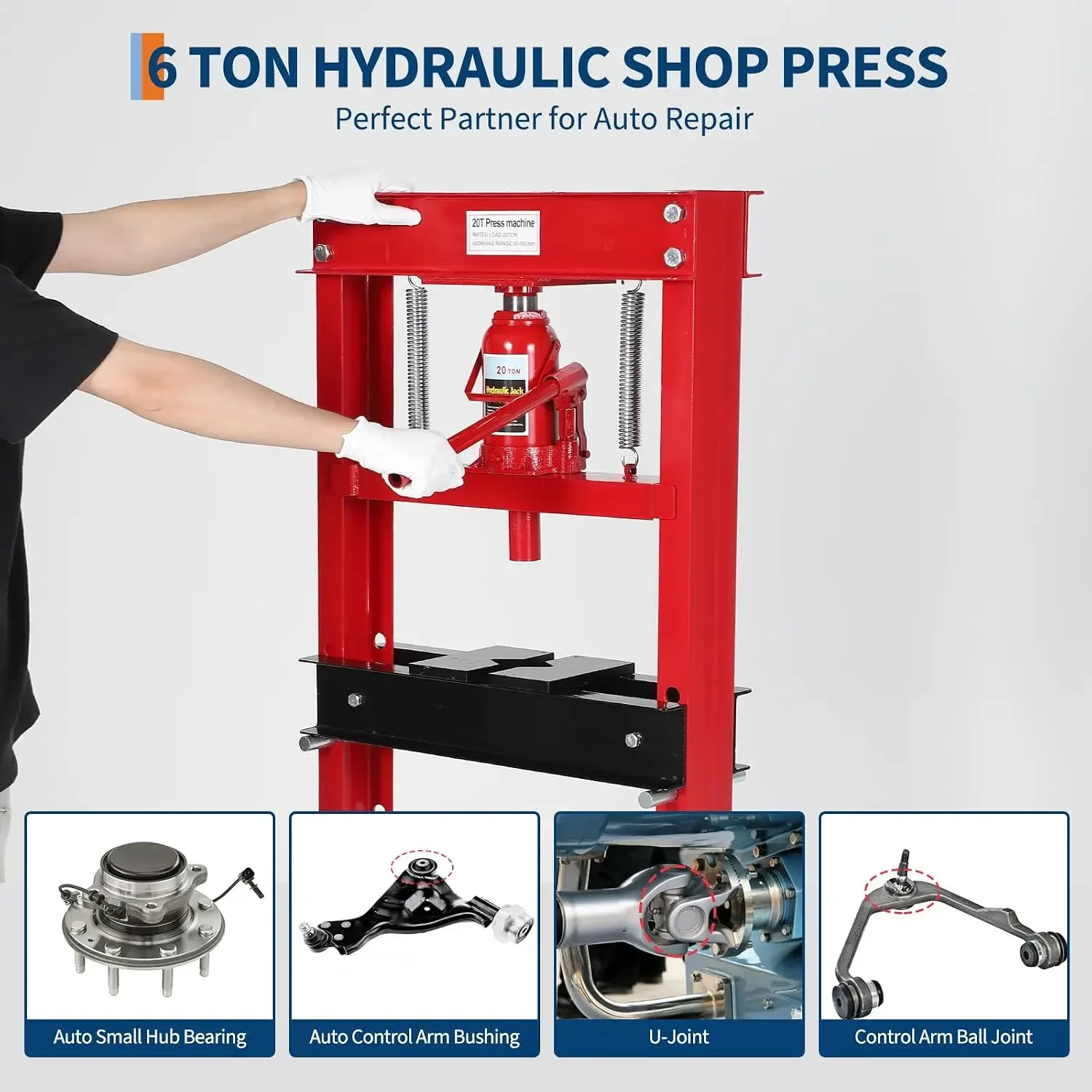 20/6T H-Frame Hydraulic Shop Press with Movable Stamping Plates 4-Position Adjustable Height & Particulate Cover  For Garages Shop Workshop Or Professional Stores